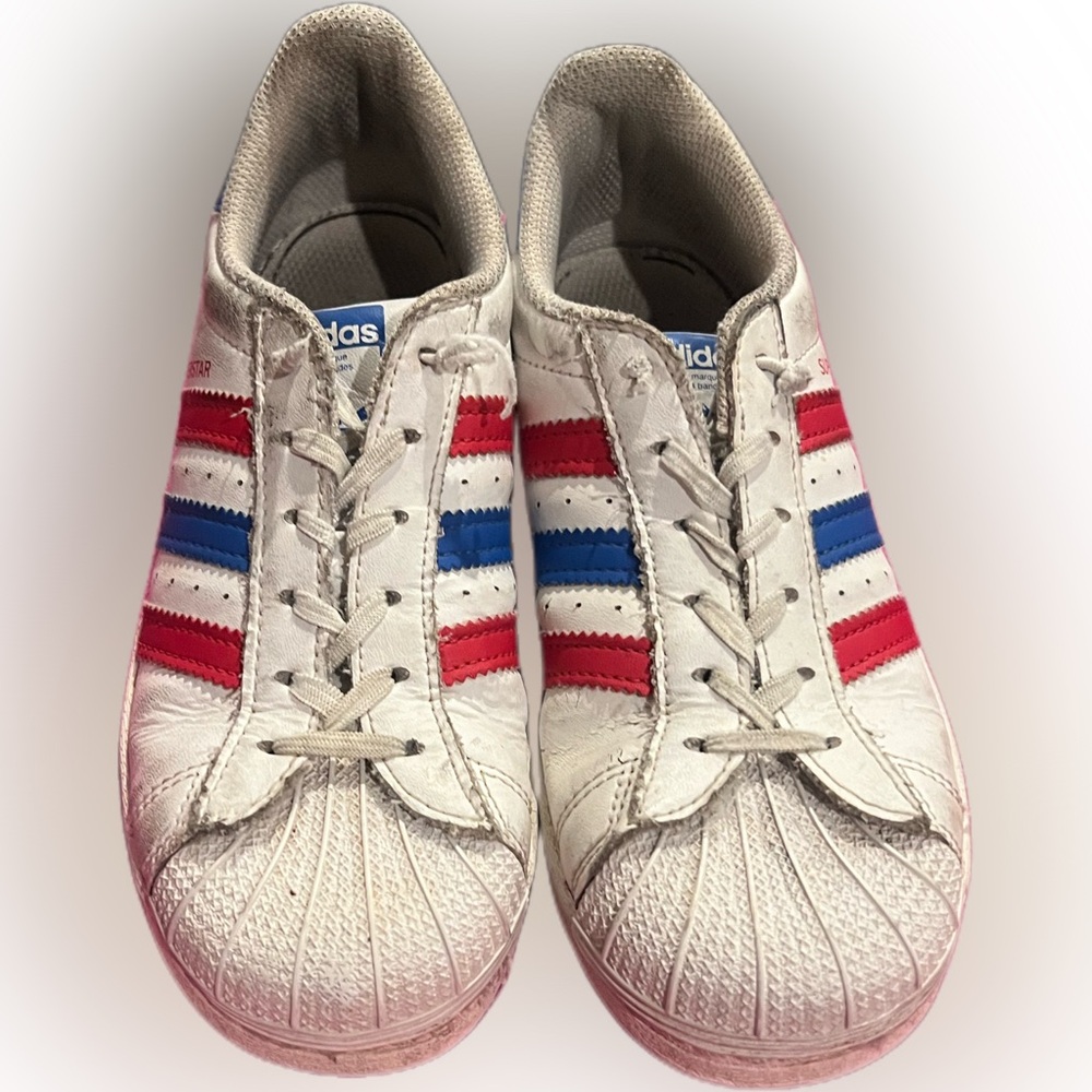 Boys Adidas Superstar Red/Blue Size 1.5